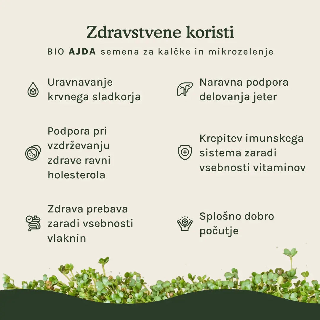 Ajda semena za kalčke in mikrozelenje - BIO (100g) steklen